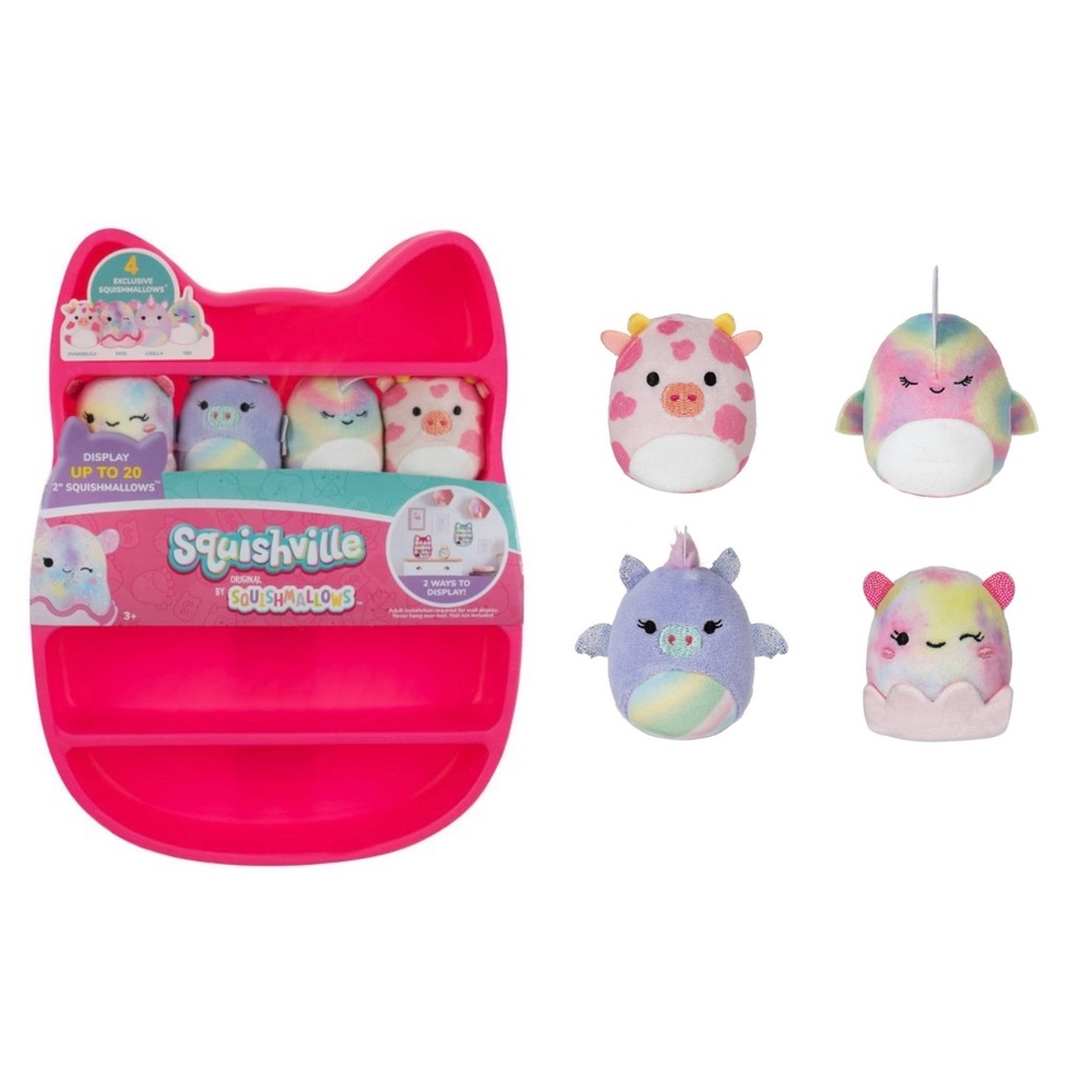 New Pink Squishville Display with Four 2” Squishville Squishmallows